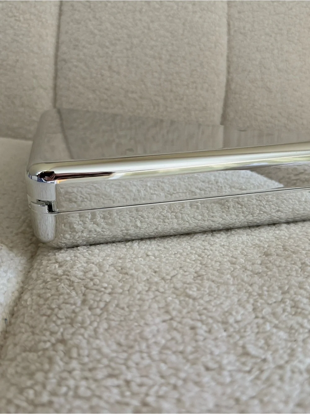 Prada Triangular Metal Clutch Bag Case Silver Gold Triangle Logo Large